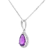 0.62ct Pear Shape Amethyst and Micro Set Diamond Pendant in UK Hallmarked 9ct White Gold